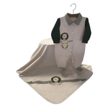 Imagem de Saída Maternidade Safari Leão para Bebê Menino Bege de Malha 02 Peças 