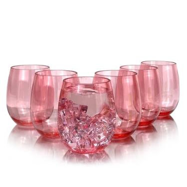 Imagem de Yanglonghui Conjunto de 6 copos de acrílico - copos de vinho de plástico de 590 ml, inquebráveis e empilháveis, livres de BPA, podem ser lavados na lava-louças, copos reutilizáveis para festas e uso