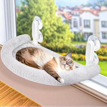 Imagem de RherGrac Poleiro E Rede Para Janela De Gato - Lã Macia Requintada, Design Seguro Confortável Com 4 Ventosas Fortes Ideal Gatos Grandes (Cinza Alta Qualidade, Extra Grande)