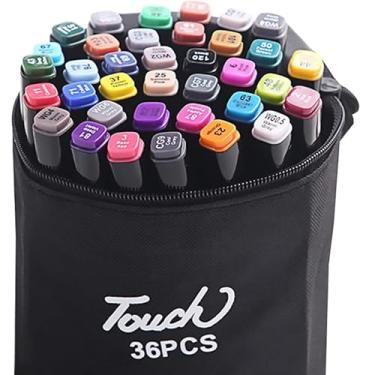 Imagem de Canetinha Ponta Dupla para Colorir Kit Estojo de Canetas Escolar Marcador Coloridas Permanente Duas Pontas (36 Cores)