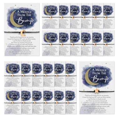 Imagem de Henoyso Conjunto de 25 lembrancinhas de lua e estrelas sobre o chá de bebê, para convidados, uma mensagem do Bump Wish, pulseiras de chá de bebê, cintilantes, lembrancinhas de festa para convidados
