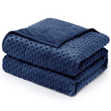 Imagem de Wemore Cobertor ponderado com bolinhas minky para adultos King Size 11 kg, cobertor pesado macio e aconchegante para cama e sofá, cobertor respirável para todas as estações com contas de vidro, azul