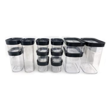 Imagem de Potes Herméticos para Mantimentos, Acrílico, Tampa Empilhável, Kit com 12 Unidades
