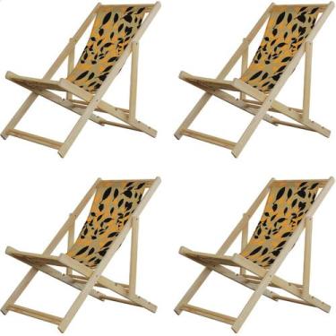 Imagem de Kit 4 Espreguiçadeiras Preguiçosa Dobrável sem Braço Madeira Maciça co