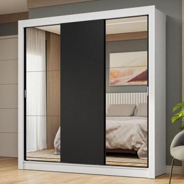 Imagem de Guarda-roupa Casal 3 Portas Correr Espelhos Branco/preto - MADESA