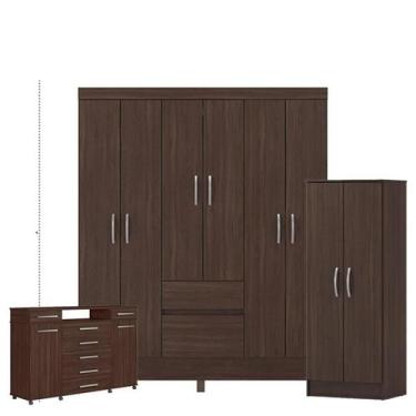 Imagem de Guarda Roupa Casal Flash 2 com Multiuso Viena com Cômoda London Café -