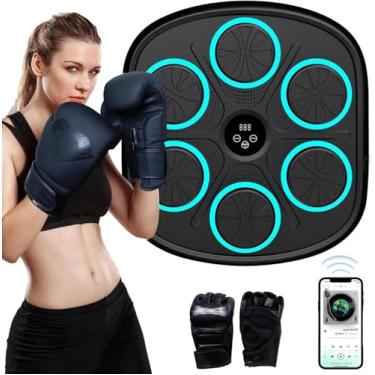 Imagem de Máquina de boxe musical, almofada de perfuração de boxe com ajuste de velocidade de 9 níveis, máquina de perfuração bluetooth LED, para treinar com toda familia.