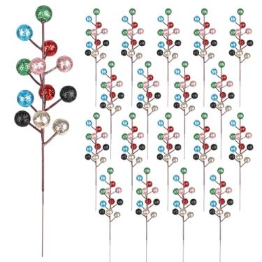 Imagem de DIYASY Hastes artificiais de baga, 20 peças, galhos artificiais, enfeite de árvore de Natal, guirlanda de Natal, decoração de casa colorida 19 cm