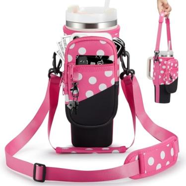 Imagem de BULKITEM Bolsa de transporte para garrafa de água com bolso para telefone para bolinhas rosa Stanley copo de 1,134 g com alça, suporte de copo de neoprene isolado alça para acessórios de copo Stanley