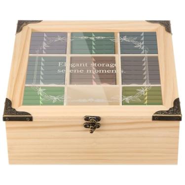 Imagem de Organizador de chá de madeira para saquinhos de chá, caixa de chá de madeira com 9 compartimentos com parte superior transparente, suporte decorativo para saquinhos de chá para saquinhos de chá e chá
