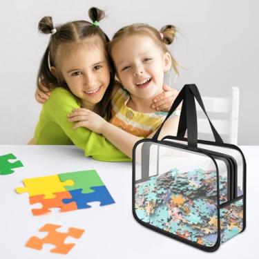 Imagem de 6 bolsas organizadoras de brinquedos transparentes, bolsas de brinquedo extragrandes com zíper, compatíveis com tijolos para jogos de tabuleiro, blocos de construção, quebra-cabeças, brinquedos e