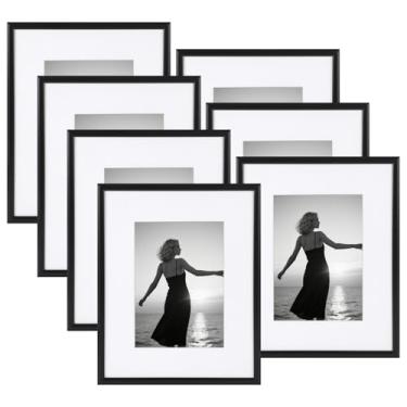 Imagem de ZBEIVAN Conjunto de 7 porta-retratos 20 x 25 cm, exiba imagens 13 x 17 com tapete ou 20 x 25 sem tapete, moldura rústica envelhecida para pendurar na parede, mesa de família, galeria de fotos, preto