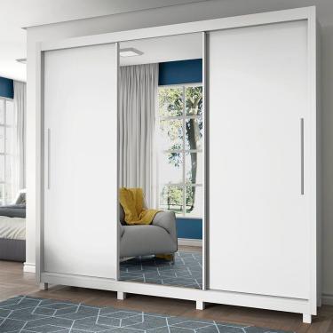 Imagem de Guarda Roupa Casal 3 Portas 1 Porta Espelho Kit Pé Royale Branco - Gelius