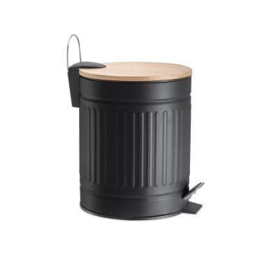 Imagem de Lixeira Tampa De Bambu E Pedal Com Amortecedor Fluted Preta