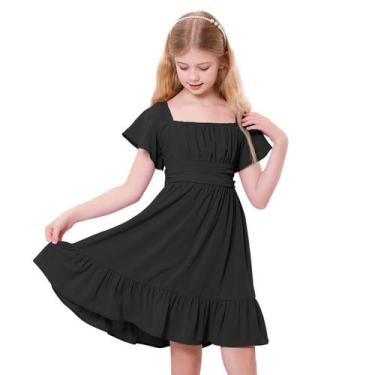 Imagem de Vestido Zando Black Ruffle de manga curta para meninas de verão de 10 