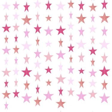 Imagem de Banner de papel Garland Patelai Star 40m rosa roxo com glitter