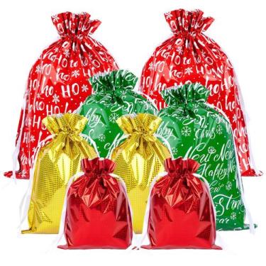 Imagem de Sacolas de presente de Natal com cordão de Natal G2PLUS, tamanhos vari