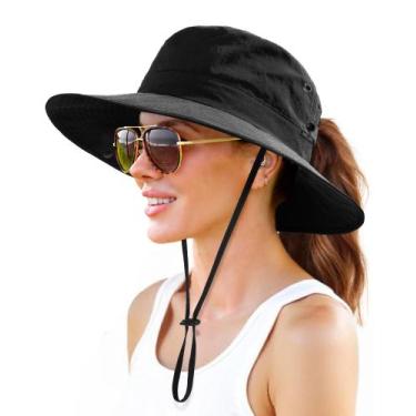 Imagem de Chapéu de sol FURTALK para mulheres de aba larga UPF 50+ preto
