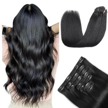 Imagem de Clipe de extensões de cabelo YMXNB de 18" em 120 g Remy Natural Black