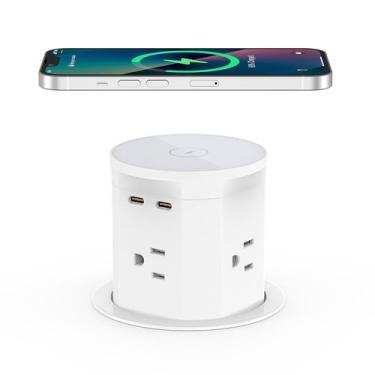 Imagem de Saída pop-up YYSKA com carregador sem fio de 15 W, 4 tomadas, 2 portas