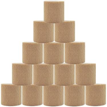 Imagem de 15 pacotes de bandagem autoadesiva 2 polegadas x 5 jardas Bandagem não tecida, bandagem veterinária Fita elástica autoadesiva respirável para alongamento atlético, esportes, pulso, tornozelo (cor da pele)
