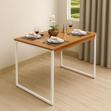 Imagem de Mesa de Jantar Compacta MDF Premium e Aço Branco Estilo Industrial 100x60cm Ideal para Apartamento Sala de Estar ou Cozinha Moderna