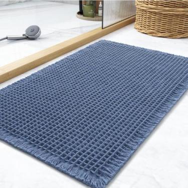 Imagem de Tapete de banho Waffle superabsorvente antiderrapante 50x80cm azul - t