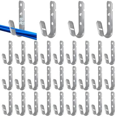 Imagem de OMISTAR Ganchos J de suporte de cabo de 50 peças, suportes de gerenciamento de cabos de 0,9 cm, ganchos de fio de ferro galvanizado resistente para cabos de rede, fibra ótica, resistente à ferrugem