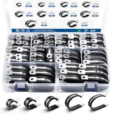 Imagem de Kit sortido de grampos de cabo 118 peças, 10 tamanhos — 1/10.2 cm 5/40.6 cm 3/20.3 cm 1/5.1 cm 5/20.3 cm 3/10.2 cm 2.5 cm 1-1/10.2 cm 1-1/5.1 cm 1-3/10.2 cm 2 mm Braçadeiras de fio isoladas de