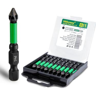 Imagem de HitScrews PH1 Brocas de chave de fenda antiderrapantes – Brocas Phillips Impact Driver #1, 2025 novo design gravado a laser, aço ferramenta S2 resistente a impactos, ponta magnética, pacote com 10