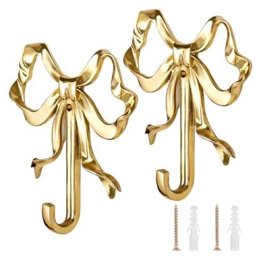 Imagem de LUMINFLY Suportes de parede de gancho de arco de latão, cabides de gravata borboleta vintage para sala de estar e banheiro, pequeno 65 mm, grande 95 mm, conjunto de 2