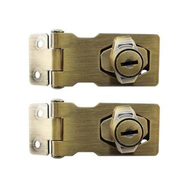 Imagem de Lamvbls 2 peças de trava de ferrolho com chave de 6 cm com chave semelhante para armários e portas pequenas, design de botão giratório, travas de ferrolho de segurança de metal - Bronze