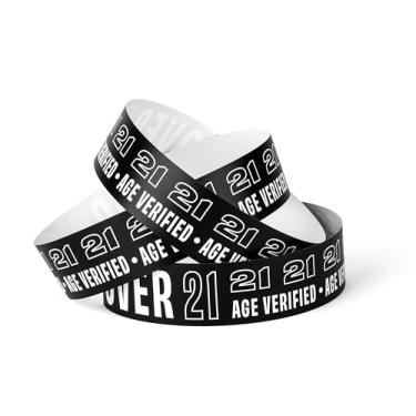 Imagem de Mais de 21 pulseiras para eventos de 500 quilates | Pulseiras verificadas por idade acima de 21 anos para locais, shows, boates | Pulseiras de vinil à prova d'água preto e branco para festas