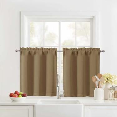 Imagem de Ebesto Cortinas curtas de 61 cm de comprimento, 2 painéis, cortinas de janela de cozinha com isolamento térmico sobre a pia, cortinas de café com bolso de haste de meia janela para armário de porão de