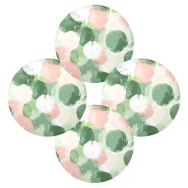 Imagem de Wassud Jogo americano conjunto de 4 tapetes redondos de mistura de círculos verdes para cozinha e jantar, tapetes laváveis e resistentes ao calor, decoração de mesa 39 cm