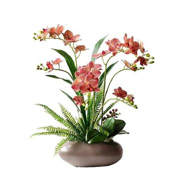 Imagem de LMJYU Flores artificiais flores falsas flores artificiais arranjo falso orquídea com vaso bonsai artificial flores em vaso decorações Phalaenopsis
