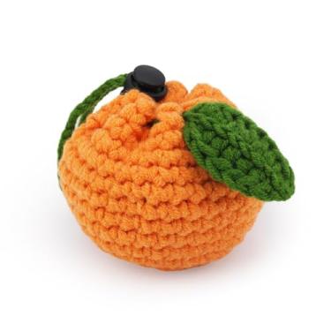 Imagem de Bolsa de armazenamento pequena em forma de tangerina, mini bolsa de crochê com cordão fofa em forma de laranja carteira de tricô de algodão bolsa de moedas para mulheres