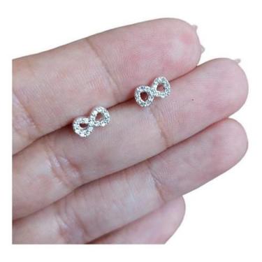 Imagem de Brinco Infantil Infinito Zirconia 2 Furo - Prateado - De Castro Joias