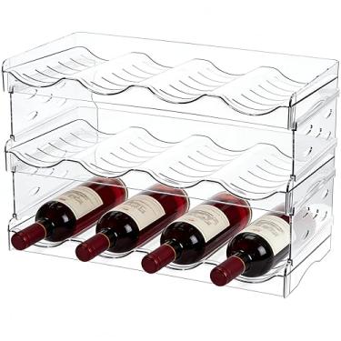 Imagem de Baosia Rack de vinho empilhável, suporte de garrafa de vinho para armário interno, despensa, geladeira, organização de bancada - 3 camadas para 12 garrafas