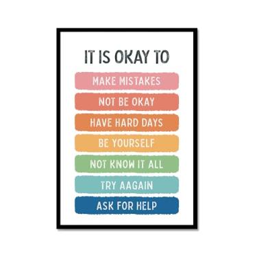 Imagem de Pôster em tela Positive Affirmations Growth Mindset Feelings Wall Art Kids Mental Health Therapy Pictures Playroom Classroom Decor Educational Prints (SKU3,12 x 40,6 cm = (30 x 40 cm), moldura de