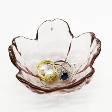 Imagem de Bandeja de joias com anel de flores, bandeja de vidro para joias, decoração de quarto estética, prato pequeno de bugiganga, mesa de cabeceira, suporte de anel de joias, tigela de prato de joias de