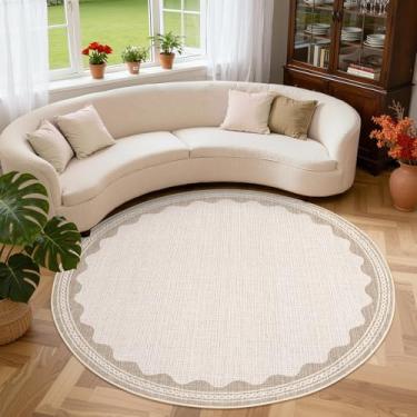 Imagem de Tapete redondo bege recortado de 1,8 m lavável, antiderrapante, macio, ultrafino, pequeno círculo, moderno, para entrada, cozinha, quarto, berçário, sala de jantar