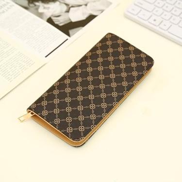 Imagem de Carteira feminina, carteira fina e fina com bloqueio de cartão de crédito, organizador de porta-cartões de couro sintético dobrável longo, bolsa de mão para dinheiro com bolso para moedas com zíper