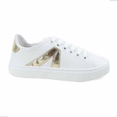 Imagem de Tenis Casual Tamanho Especial Feminino Detalhe Dourado Leruchel Conforto Branco-Feminino