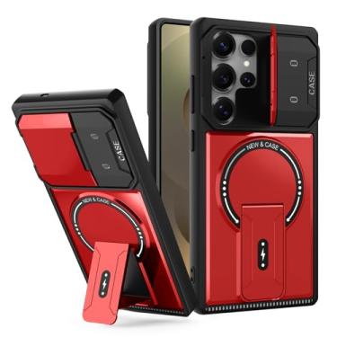 Imagem de LTLMYDAM Capa legal para Samsung Galaxy S26 Ultra/S26 Plus/S26, capa magnética fina para câmera deslizante militar, suporte ajustável, capa magnética fina, vermelha, S26 Ultra