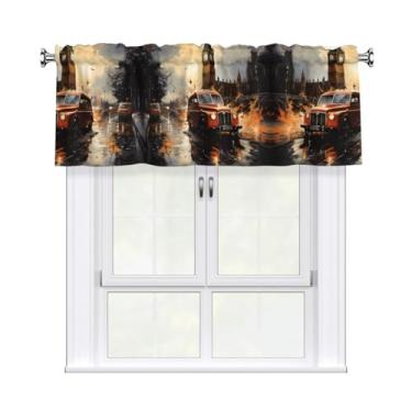 Imagem de QAZWZML Cortinas decorativas com estampa de táxi London Color Cortinas curtas 137 x 45 cm, adequadas para quartos, cozinhas e varandas