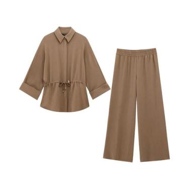 Imagem de Conjunto De Blusa E Calça Estilo Kimono Feminino Com Manga Longa, Amar