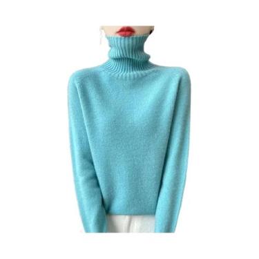 Imagem de Suéter Feminino De Lã Merino De Manga Longa Térmico Cor Sólida Outono 