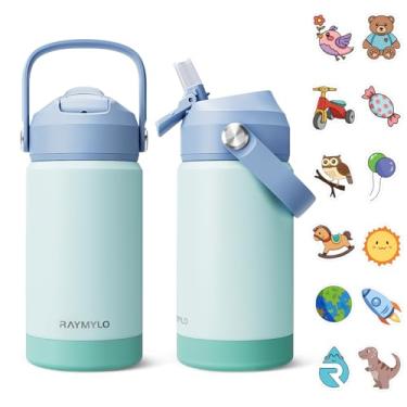 Imagem de RAYMYLO Garrafa de água infantil isolada de aço inoxidável, garrafa de água infantil de 340 g para meninos e meninas, copos infantis com canudo (frio por 24 horas, quente por 12 horas), pode ser