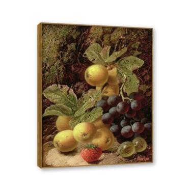 Imagem de NHLDZYH Moldura de Teca. Arte de parede vintage - natureza morta com frutas - quadro de tela de estilo clássico - pintura de natureza morta com moldura decorativa. D49. 60 x 80 cm.